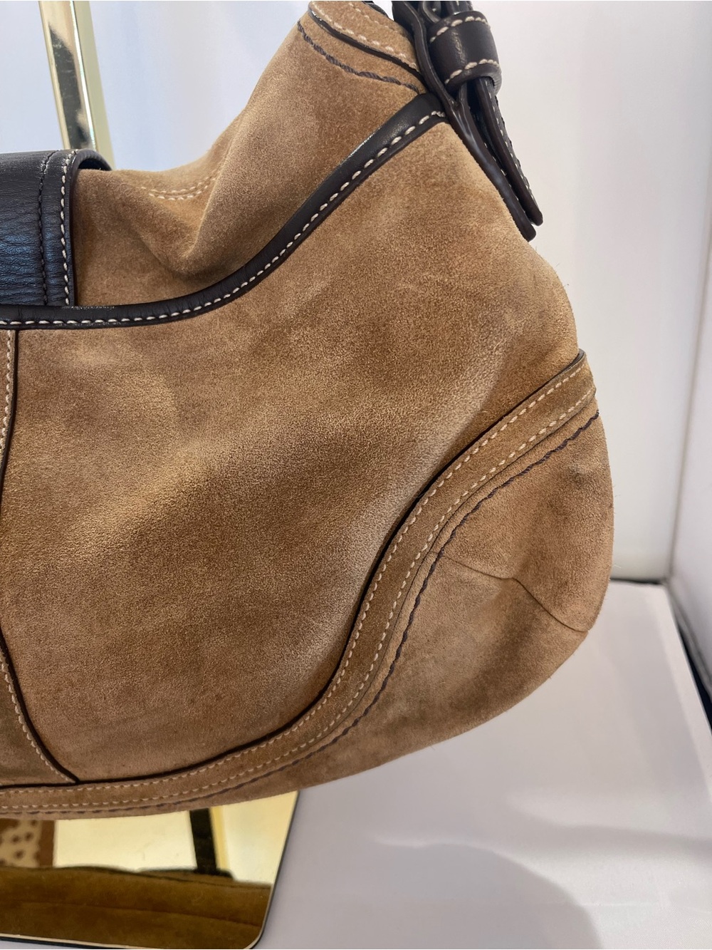 Coach Tan Suede Soho Shoulder Bag with Dark Brown Trim - Picture 6 of 16